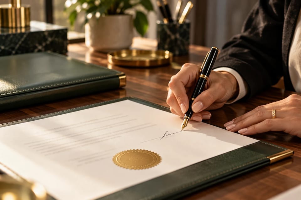 Business founder signing incorporation documents