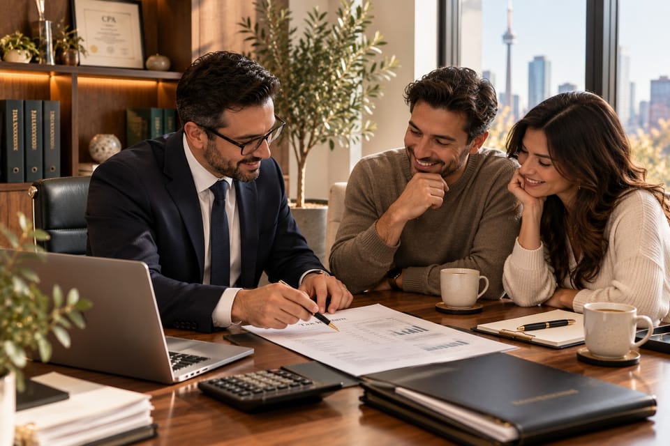 Couple reviewing their personal tax return with an accountant